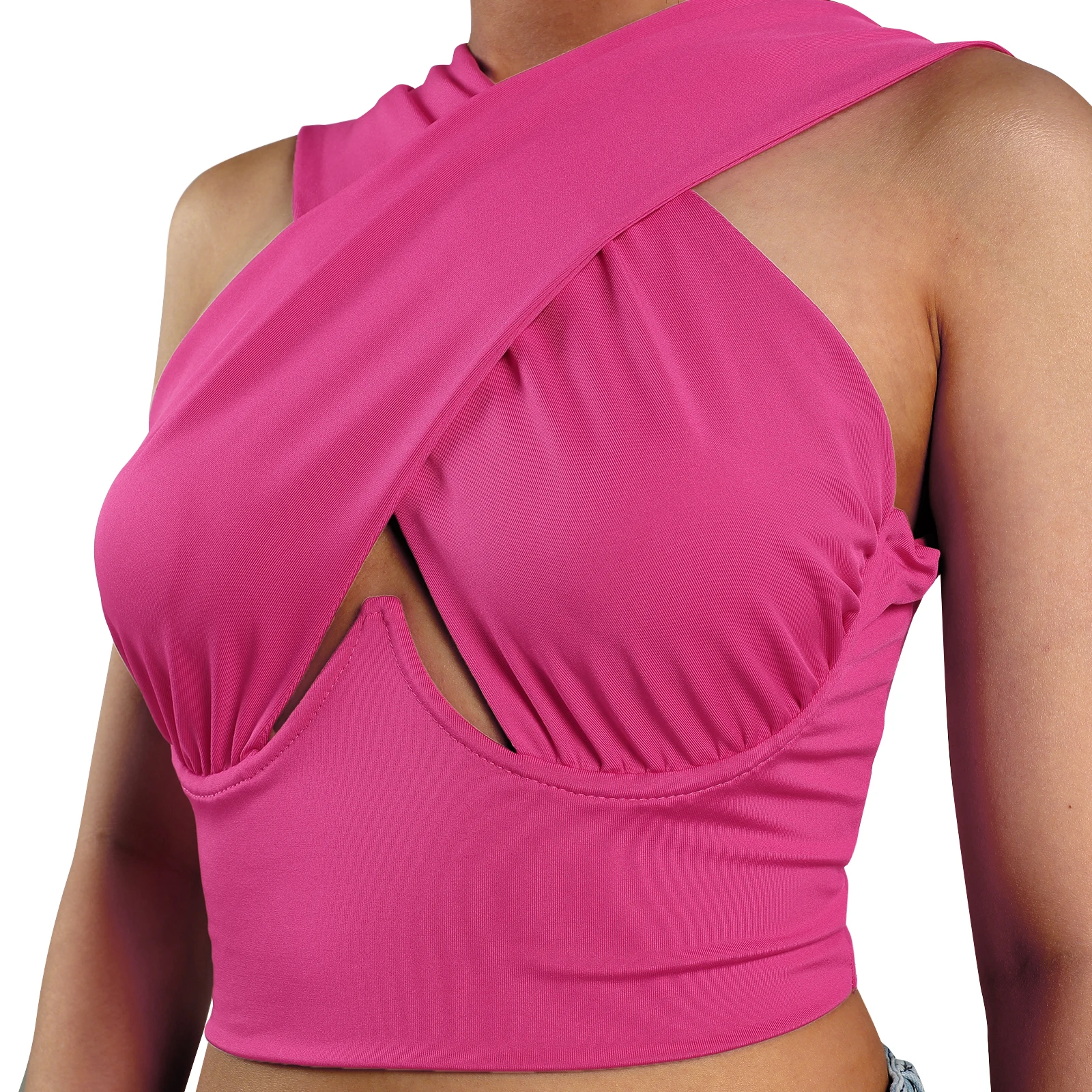 Women's Criss Cross Tank Tops Sexy Sleeveless Solid Color Cutout Front Crop Tops Party Club Streetwear Summer Lady Bustier Tops