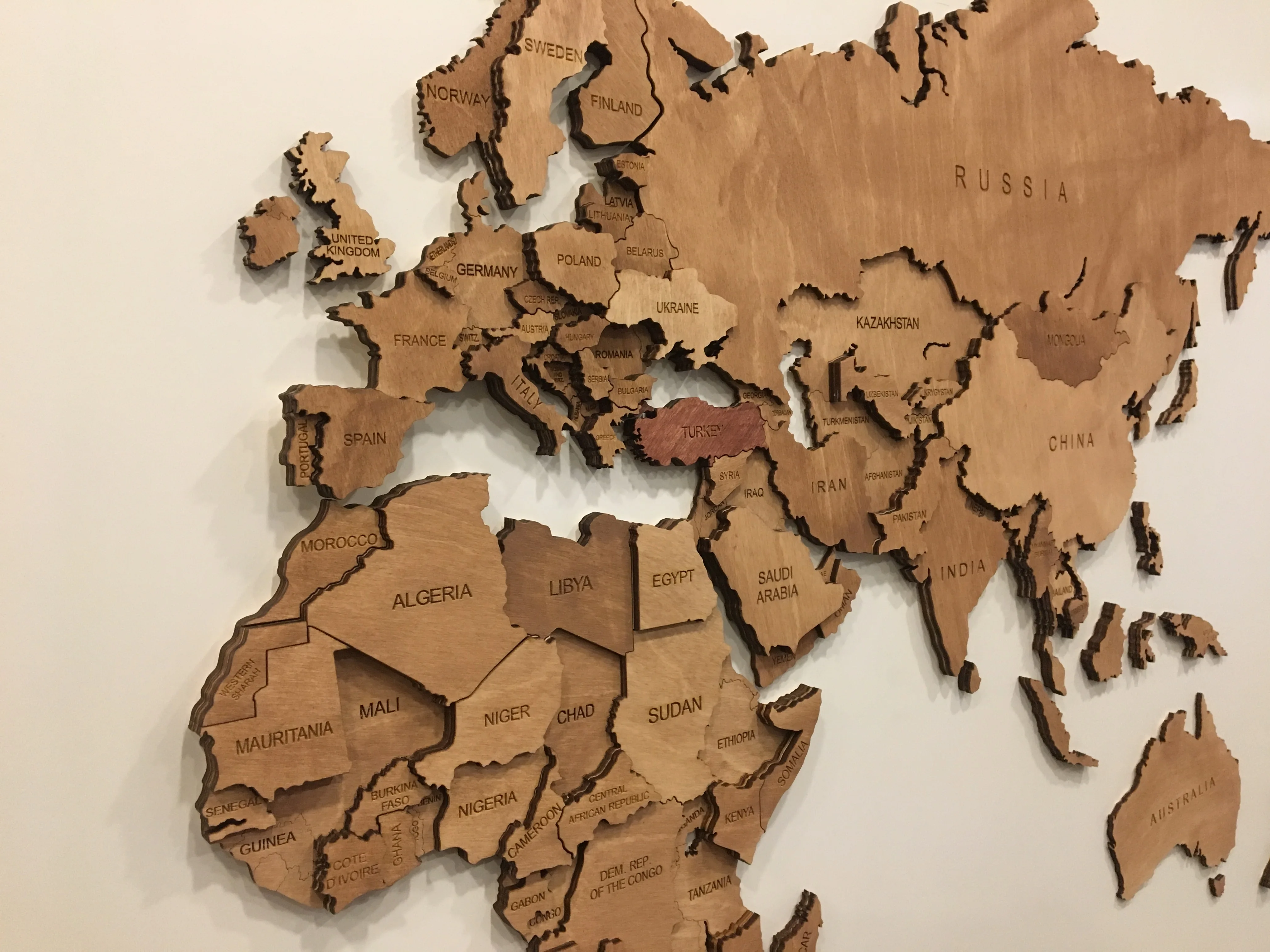 Wooden World Map, Wood Map, Wall Art Decor, Map of the World, 3D