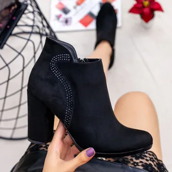 

Cihand Black Heels Women Boots 2021 Winter Fashion Stylish, Casual and Comfortable Clothing, Insole, Zipper Casual Sheepskin Postal
