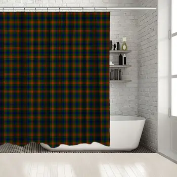 

Check Plaid Pattern Traditional Fabric Design Holiday Season Artwork Printed Blue Green Orange Shower Curtain