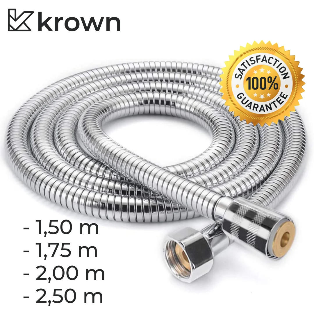 KROWN-Manguera De Ducha Flexible Universal De 1.5m / 1.75m / 2m / 2.5m ,  Flexo De Acero Fontanería Accesorios De Baño Cromados De Acero Inoxidable,  Cabezal De Ducha, A prueba De Explosiones