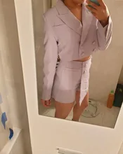 Suits Blazer Short-Pants Long-Sleeve Vintage 2pieces-Set High-Waist Women Button Irregular