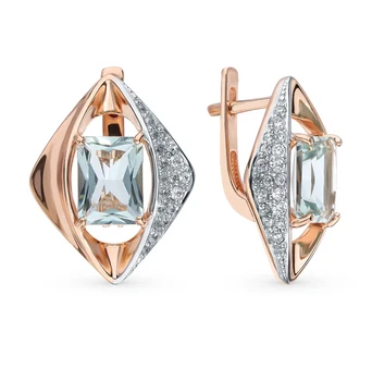 

Gold earrings with amethyst, cubic zirconia and празиолитами sunlight sample 585