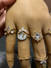 Conjunto de Anillos de nudillo de cristal Vintage para mujer, colgante de luna de loto, anillo bohemio, regalo de joyería