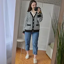 FSDA-suéter de manga larga con cuello de pico para mujer, cárdigan negro con botones y pata de gallo, de punto, holgado, de gran tamaño, informal, otoño e invierno, 2020