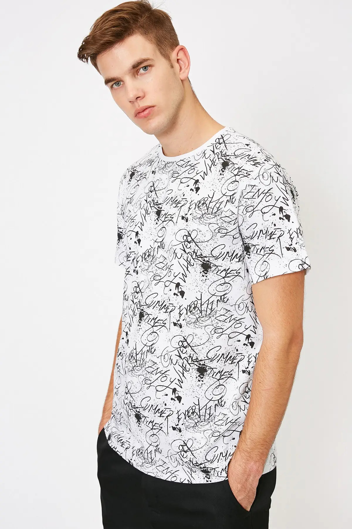 Koton Male White Decorated T Shirt 0 YAM14276OK|T-Shirts| - AliExpress