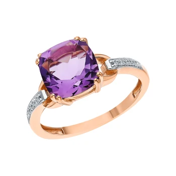 

Gold ring with amethyst and diamonds sunlight sample 585