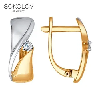 

Drop Earrings with stones SOKOLOV from combined gold and diamonds fashion jewelry 585 women's male, long earrings