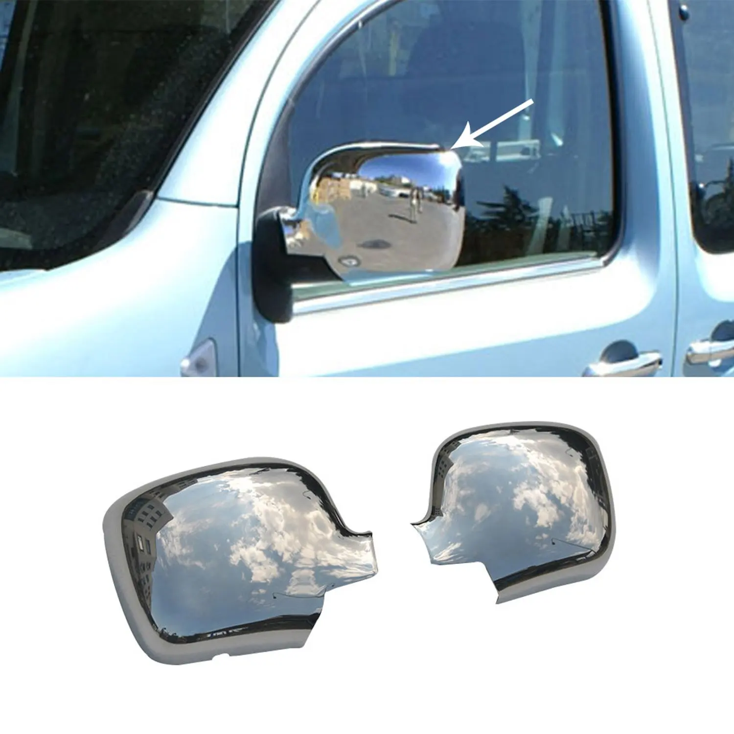 Хромированная зеркальная крышка Renault Kangoo из нержавеющей стали (1998-2007) 2 шт. |
