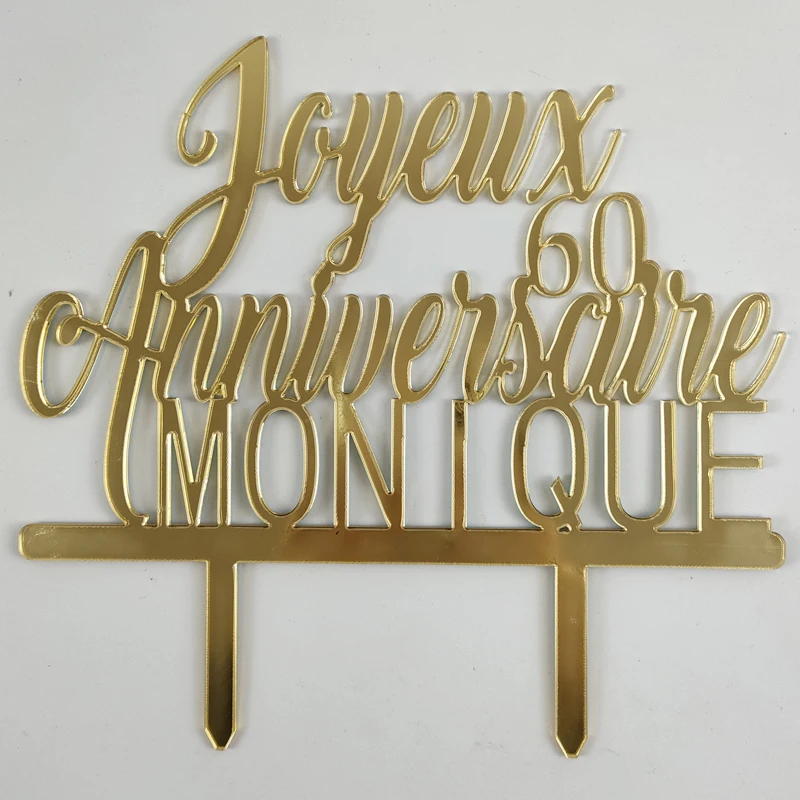 Personalized French Happy Birthday Cake Topper Custom Joyeux Anniversaire+Name  Age For Birthday Party Cake Decoration Topper