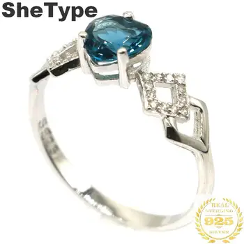 

8x8mm 2.1g Ravishing Created London Blue Topaz CZ Heart Shape 925 Solid Sterling Silver Rings