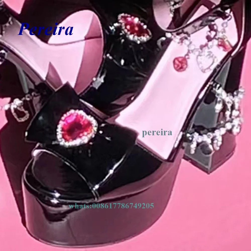 Peep Toe Platform Chunky Heel Sandals 2022 New Women Shoes Summer Sweet Cool Retro Fashion Flash Diamond  Love Pearl Chain
