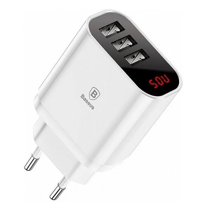 Сетевое зарядное устройство Baseus Usb Wall Charger 3xUSB 3.4A Mirror Lake Intelligent Digital Display CCALL-BH02(Белый