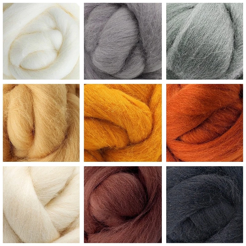 90g Roving Wool (10gx9 Colors) 19 Microns Superfine Merino Wool Natural