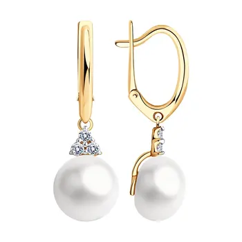

Sokolov drop earrings with stones in gold with pearls and cubic zirconia, fashion jewelry, 585, women's male, long earrings