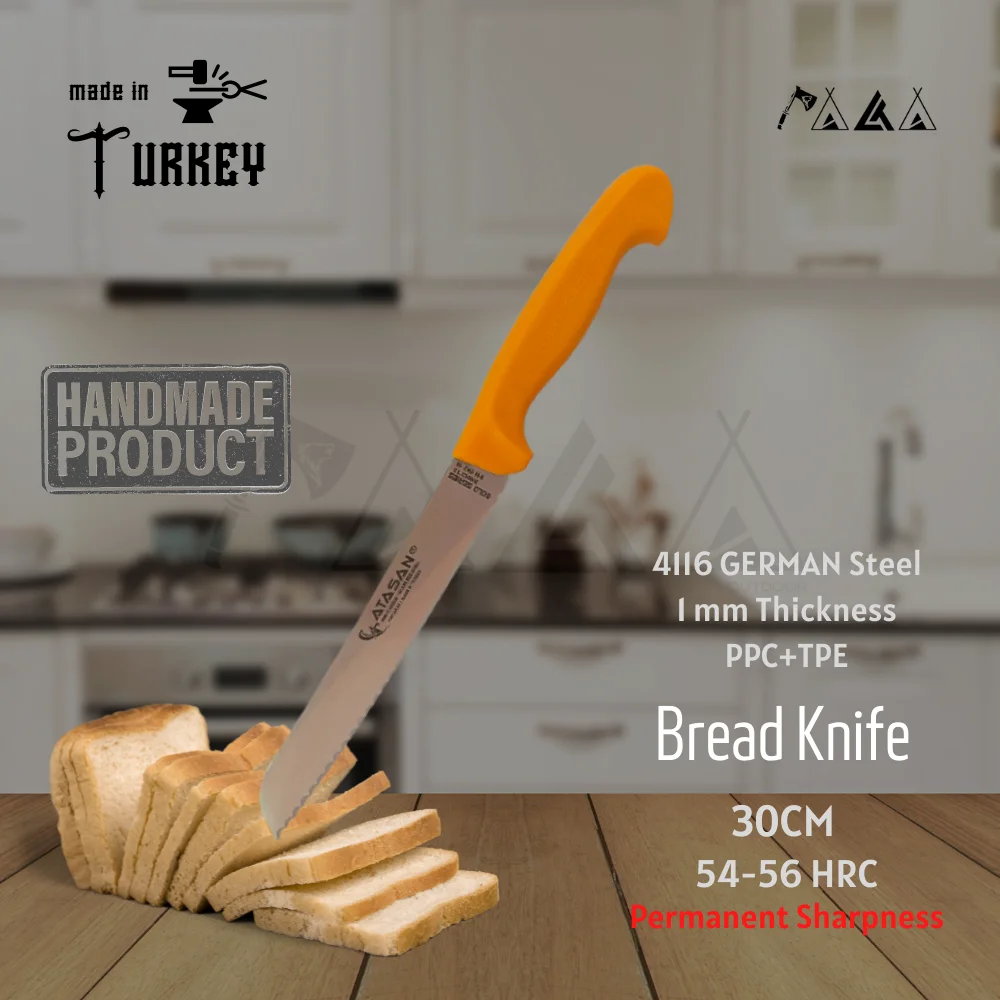 

ATASAN Gold Series Bread Knife 30cm Kitchen Knives Handmade High Quality Professional Stainless Steel Chef Knives made in turkey