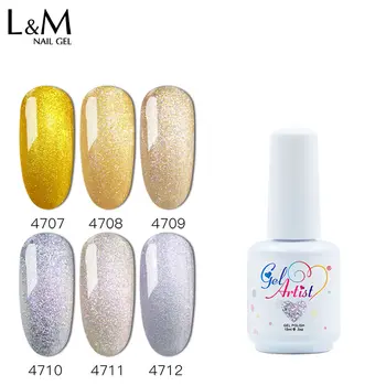 

Gelartist Brilliant gold and silver series gel nail polish Glitter Shine UV soak off 3 pcs set (1base+1color+1Top )