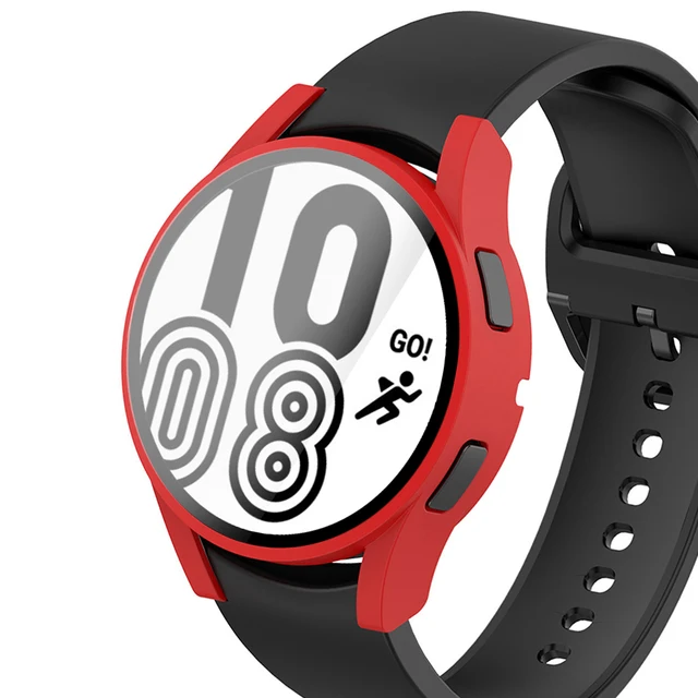 Case for Samsung Galaxy Watch 4 44mm 40mm Full Coverage Bumper Case with Tempered Glass Protective Cover Screen Protector Red