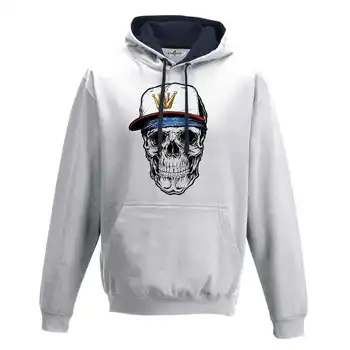 

Hood Sweatshirt Bico Skull Rap Skull King Crown Old School Grunge S white