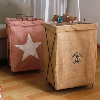 

With Iron Frame Storage Basket Household Toy Sundries Organizer Bathroom Dirty Clothes Storage Baskets Waterproof Laundry Basket