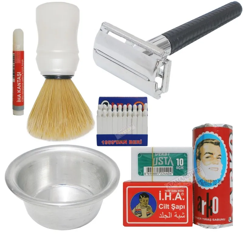Безопасная бритва кисточка для бритья мыло Arko лопасти Дерби чаша наборы