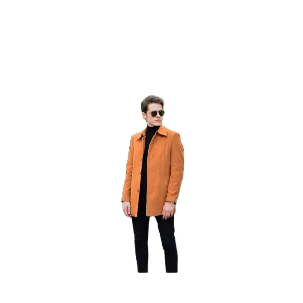 

Men's Removable Fur Collar Tan Color Cachet Coat 2021 Autumn Winter Season Outwear High Quality Front Buttoned SlimFit YoungStyl