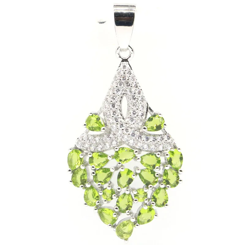 

42x21mm Luxury Created Green Peridot White CZ Woman's Jewelry Making Silver Pendant