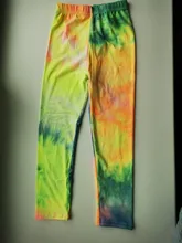 Pantalones de primavera y verano para niños, mallas coloridos fluorescentes con estampado de Color para niñas, pantalones ajustados elásticos suaves