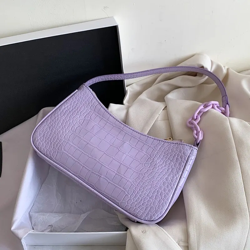 

Purple crocodile leather French long bag luxury leather handbag 2020 new fashion shoulder bag female crossbody shoulder bag