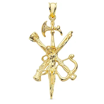 

Pendant 18k gold cross Christ Legion 44mm. Carved unisex