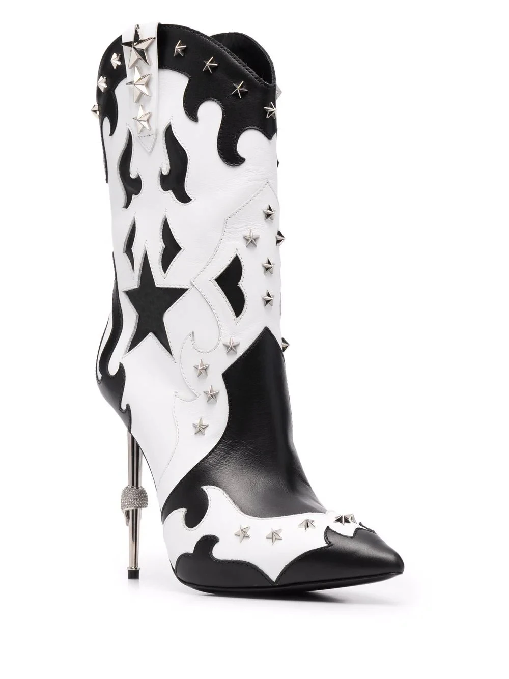 Woman Western Cowboy Boots Mid-Calf Boots Leather Partchwork Shoes Ladies Pointed Toe Women's Metal Heels High Heel