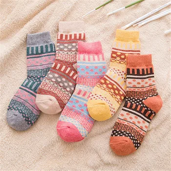 

FINETOO Socks Women Winter Womens Vintage Winter Sock Soft Warm Thick Cold Long Ethnic Style Socks Geometry Print Comfort Sock