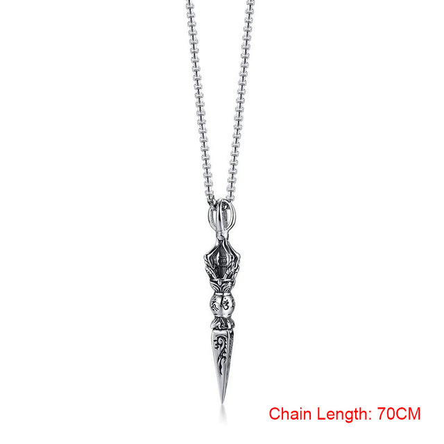 STAINLESS STEEL TIBETAN BUDDHIST PROTECTION PENDANT VAJRA DAGGER PATRON SAINT AMULET NECKLACE FOR MEN JEWELRY