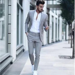 2023 New Jacket Pant Design Casual Fashion Business Men Suits for Wedding Suits Tuxedos Slim Fit Gray Men Suits(Jacket+Pant)
