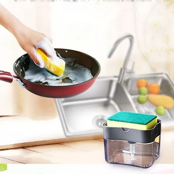 

2 in 1 Soap Pump Dispenser With Sponge Holder Liquid Dispenser Container Hand Press Foam Soap Organizer Kitchen Cleaner Tools 2