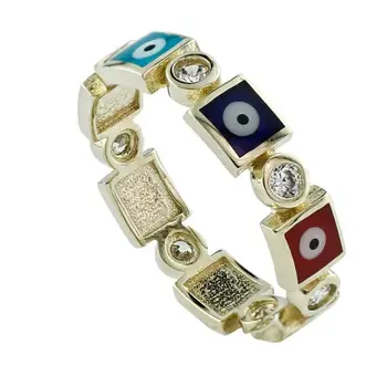 

Colorful Square Cabochons Tamtur Evil Eye Ring 01-160-YML011