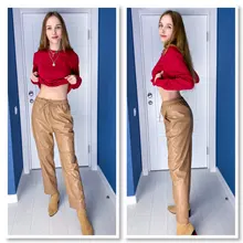 Pants Trousers Women Drawstring Female High-Waist WOTWOY Spliced Loose Autumn Straight