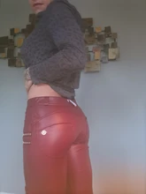 Pants Melody Black/burgundy Trousers Low-Waist Winter Warm Women Pu with Zipper-Decoration