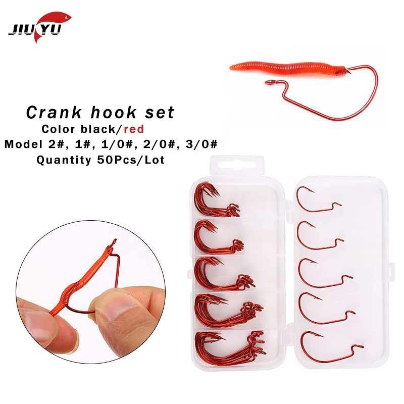 

JiuYu 50pcs / set Fishing Hooks Carbon Steel Wide Crank Offset Fishhook For Soft Worm Bait bass Barbed Carp Fishing Hooks