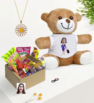 

Personalized Stewardess Caricature Of Nostalgic Lezzetler Plush Teddy Bear Daisy Necklace Gift Seti-2