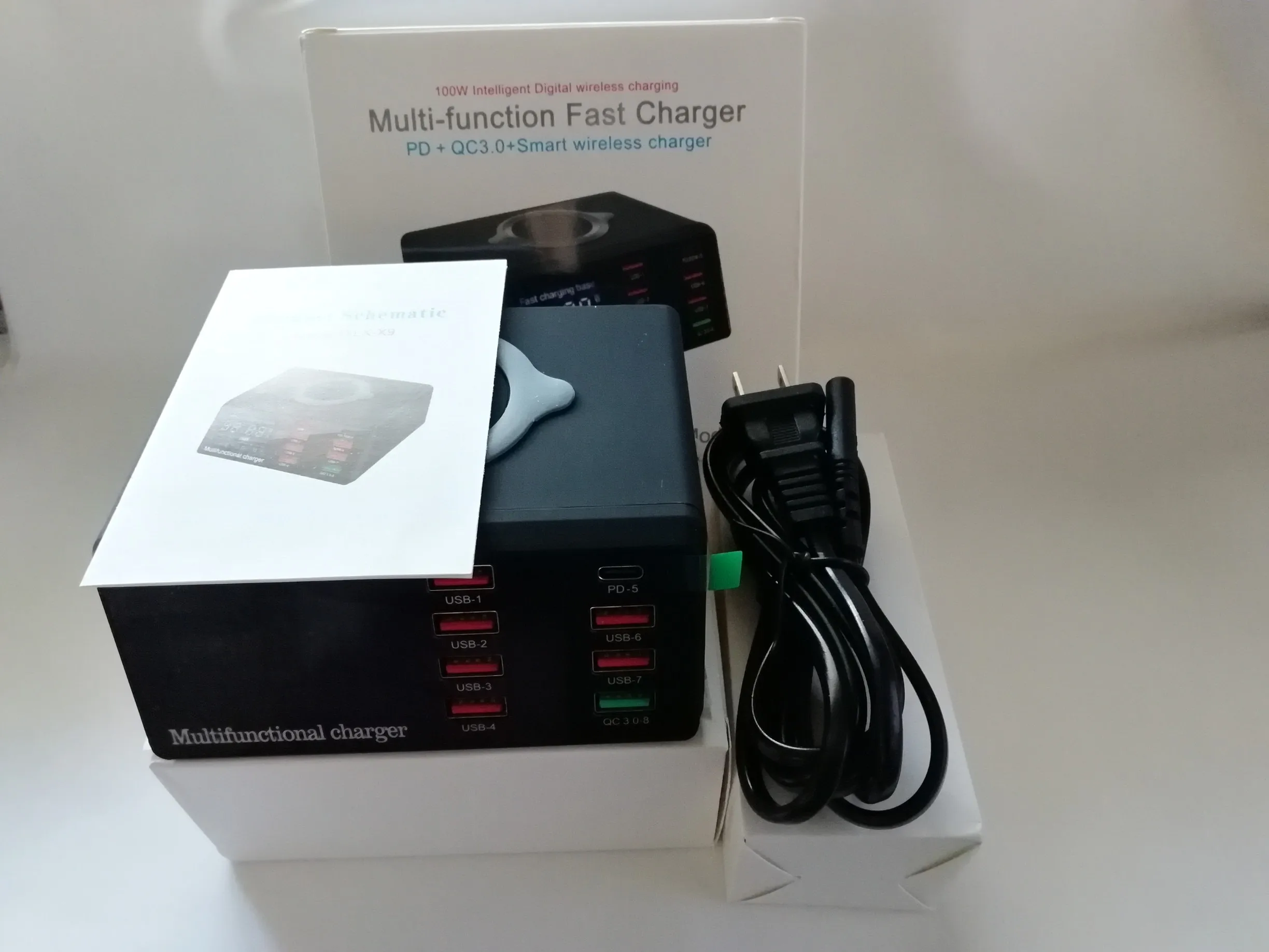 100W Multi USB laadstation Hub Draadloze oplader PD Quick Charge foto review