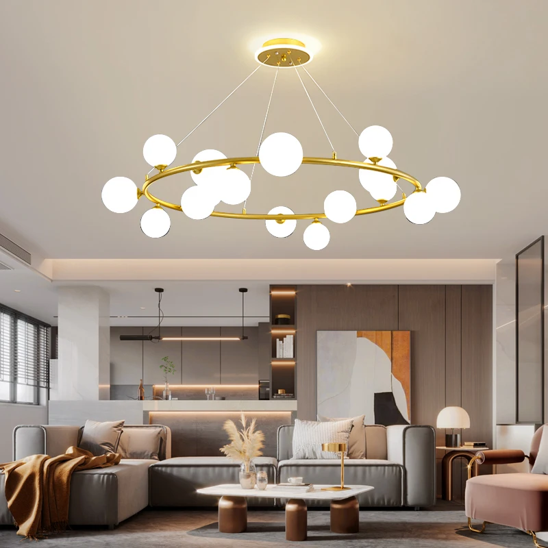 Living Room Ring Chandelier Nordic Glass Ball Ceiling Hanging Lamp For Hall Loft Vvilla Bedroom Dining Kitchen Golden Home Decor |