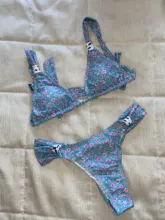 Miyouj-Bikinis con estampado azul Vintage para mujer, traje de baño de banda, bañador de lazo para mujer, conjunto de Bikini con cordón 2020