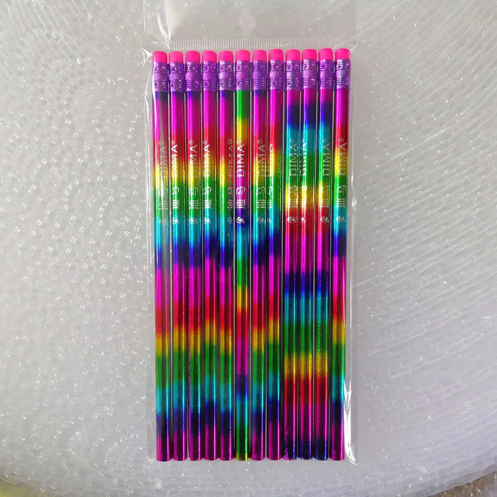 Lápiz de color arcoíris de madera, 12 Uds., protección del medio ambiente, aspecto de color brillante, lápiz para escuela, oficina, lápiz para escribir, regalo