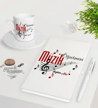 

Personalized Music Teacher White Notebook Pen Turkish coffee Cup Set