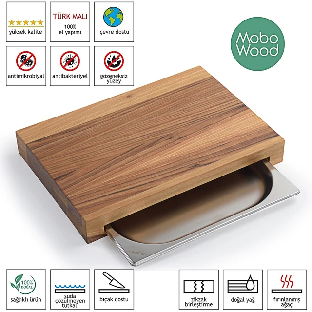 100% Természetes Dió A Török ​​Kézzel Készített Darabolás És Vágódeszka Konyhai Szakácsok Szakácsok, Valamint Rozsdamentes Acél Tálca - Image 3