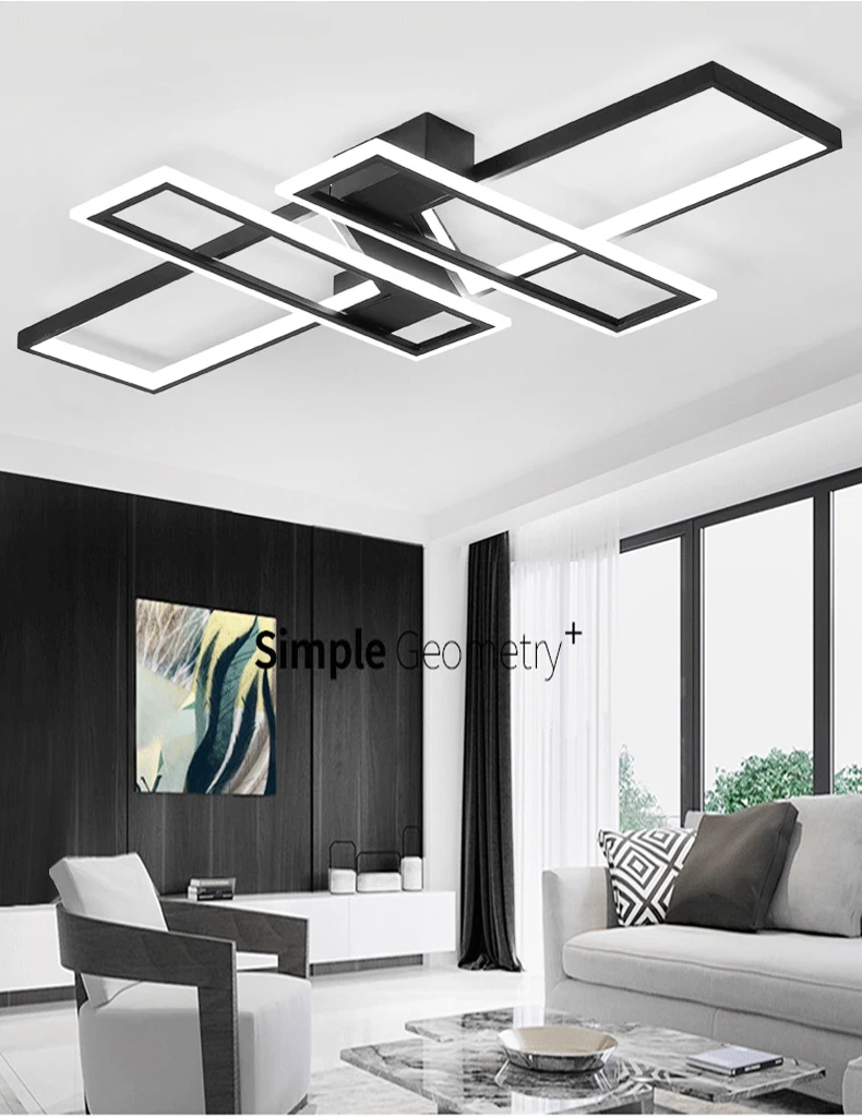 Modern Simple Design LED Chandelier For Living Room Bedroom Dining Room Kitchen Ceiling Lamp Black Creative Remote Control Light dining light fixtures