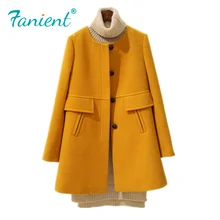 New Spring Autumn Plus Size Wool Coat Women Loose A-line Long Sleeved Medium Long Black Yellow Korean Coat Casacos S~5XL