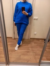Outfits Women Tracksuit Sweatpants-Set Tops Two-Piece-Set Blue Cotton And Solid MEIYANGYOUNG
