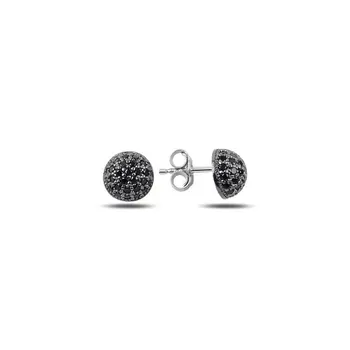 

Angemiel 925 Silver Black Zircon Stone 7mm Half Ball Earrings-Rhodium Plated